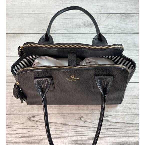 Kate Spade Southport Avenue Lydia Black Leather Large Satchel Shoulder Bag Purse - Picture 5 of 14